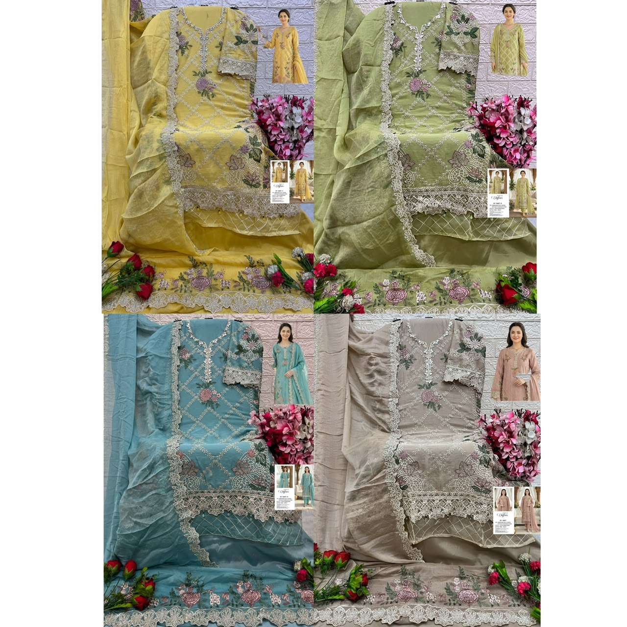 SHREE FABS SF 5607 COLOR CHIFFON HAND KHATLI & LATKAN SUIT FOR UNSTITCH SET WHOLESALE